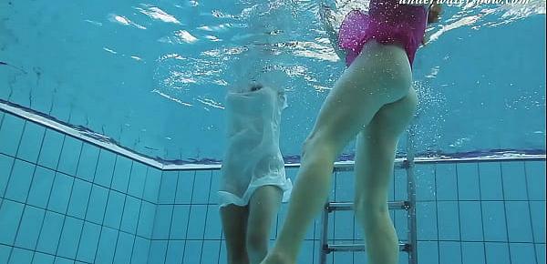  Underwater swimming pool lesbians Lera and Sima Lastova